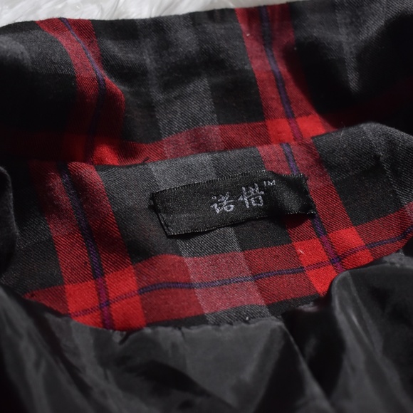 Korean K Fashion Red Black Plaid Blazer - Picture 3 of 10